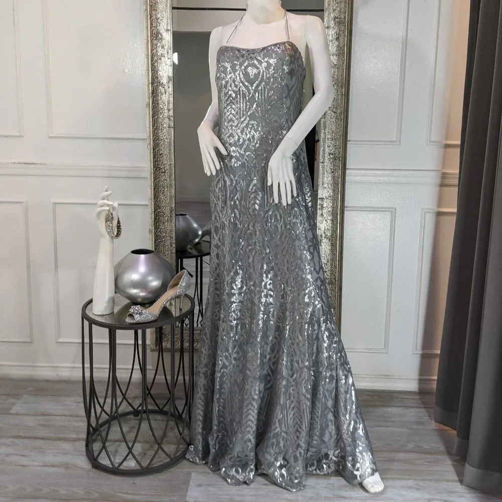 Silver Formal Evening Prom Dress Gown - Picture 1 of 2